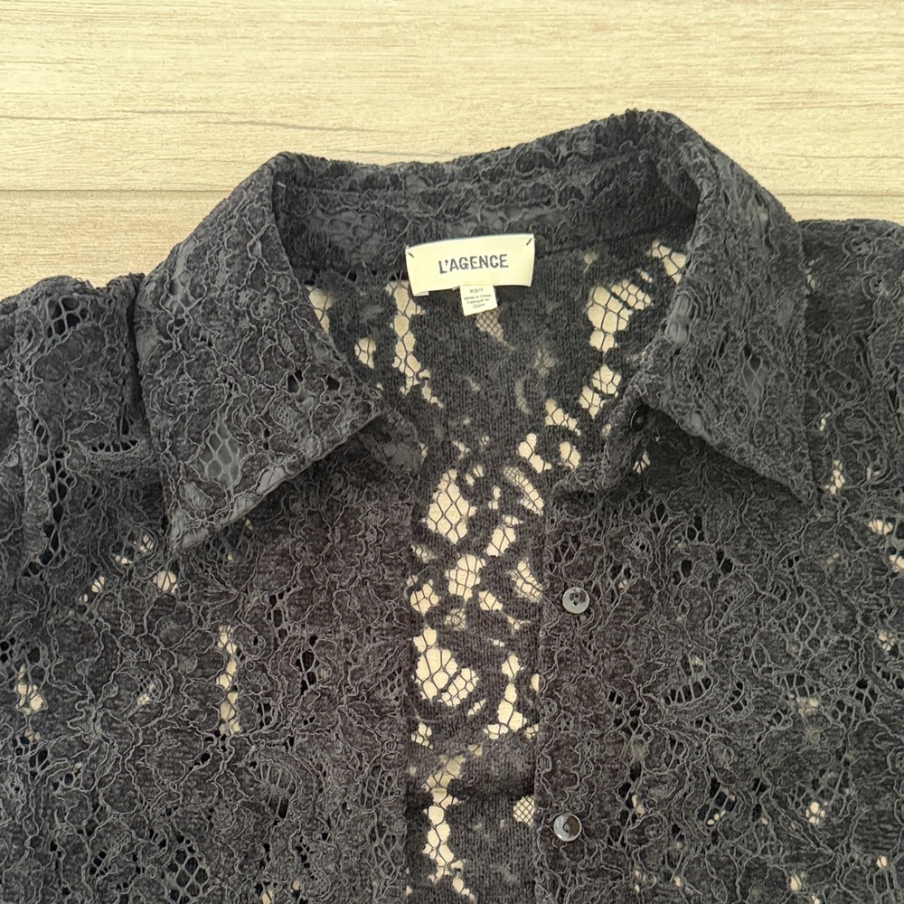 L'AGENCE Black Lace Button-Up Blouse - Picture 2 of 5